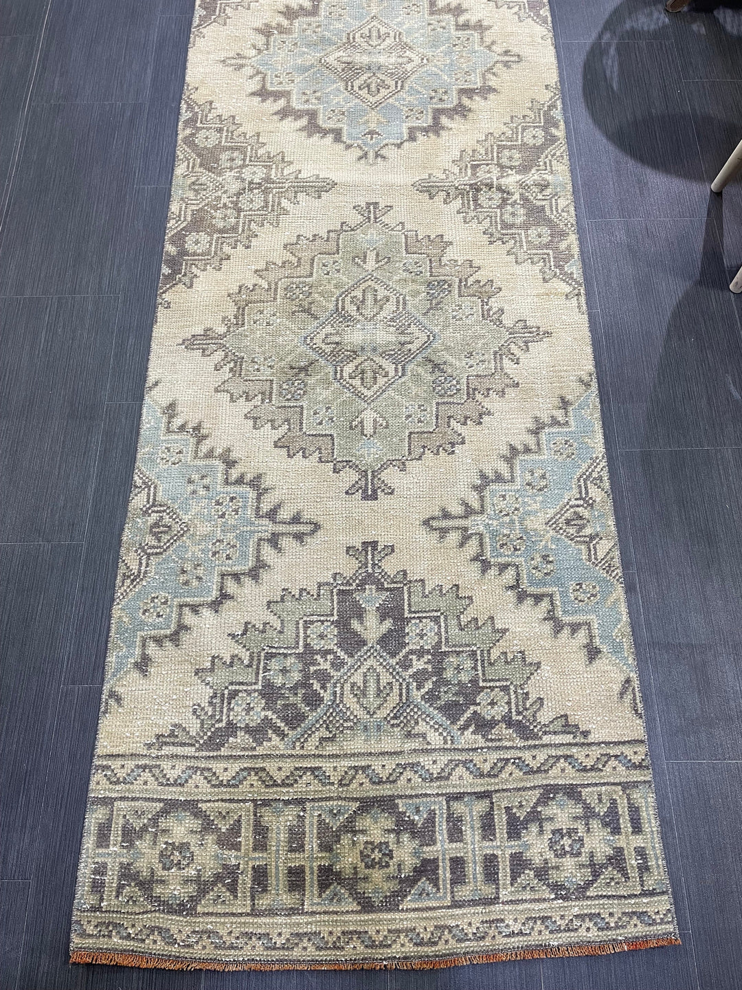 Beige Turkish Runner Rug 2' 8" x 11' 2" Hand-Knotted detail