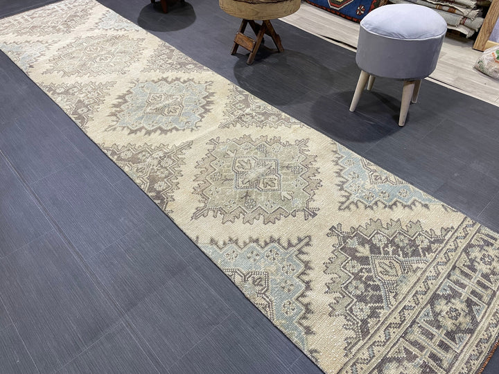 Beige Turkish Runner Rug 2' 8" x 11' 2" Hand-Knotted