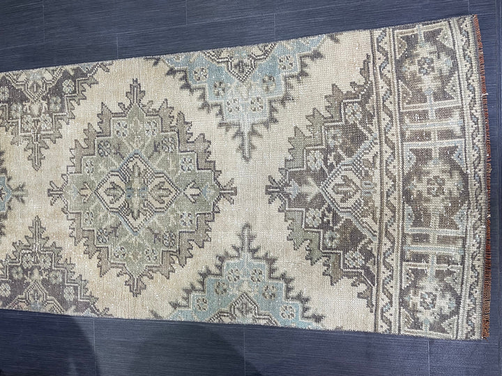 Beige Turkish Runner Rug 2' 8" x 11' 2" Hand-Knotted close-up