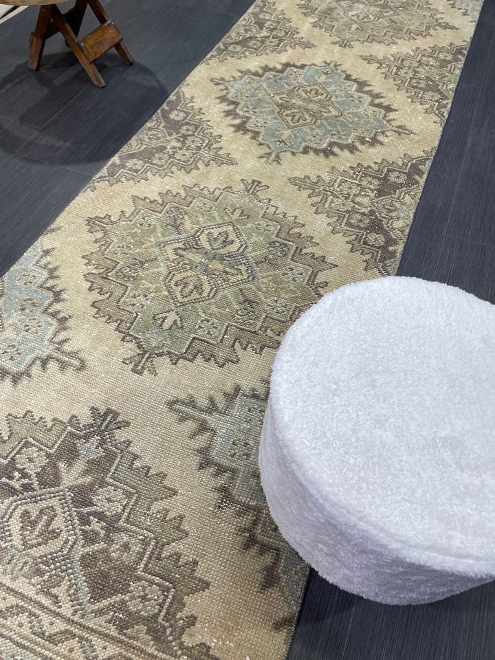Beige Turkish Runner Rug 2' 8" x 11' 2" Hand-Knotted reverse