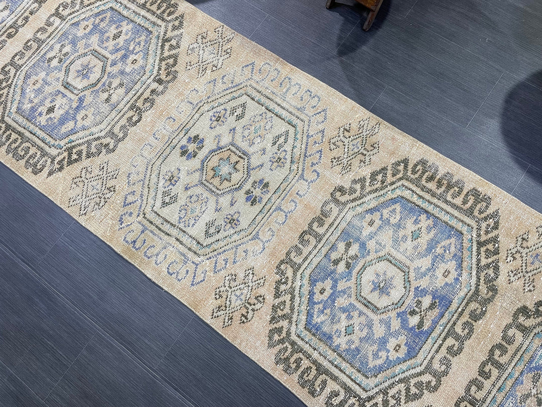Beige Turkish Runner Rug 2' 9" x 11' 4" Hand-Knotted | No. WR11608