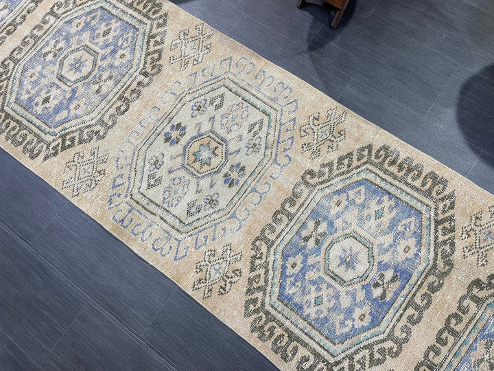 Beige Turkish Runner Rug 2' 9" x 11' 4" Hand-Knotted | No. WR11608