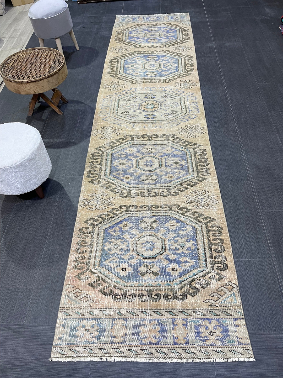 Beige Turkish Runner Rug 2' 9" x 11' 4" Hand-Knotted | No. WR11608