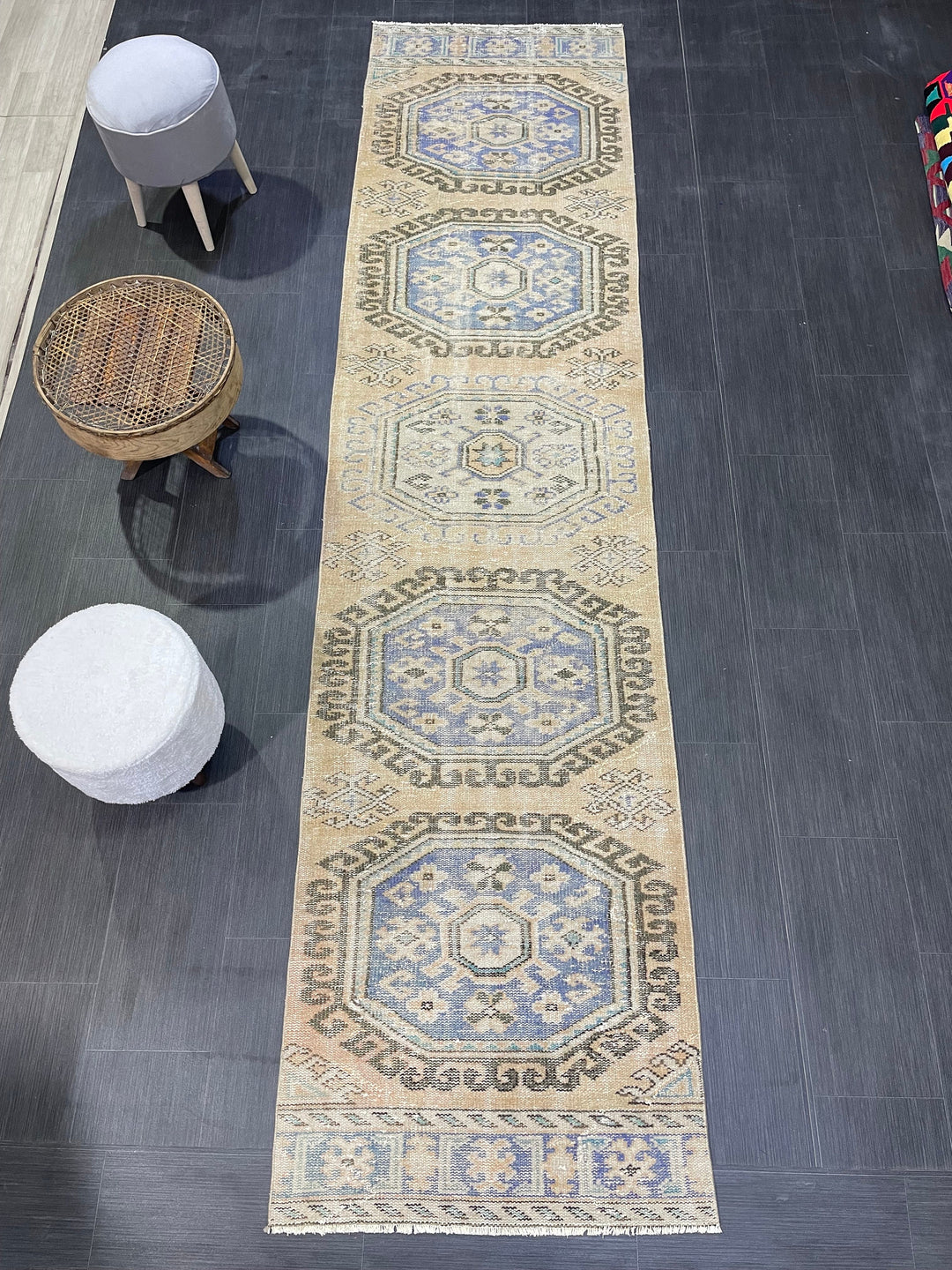Beige Turkish Runner Rug 2' 9" x 11' 4" Hand-Knotted | No. WR11608