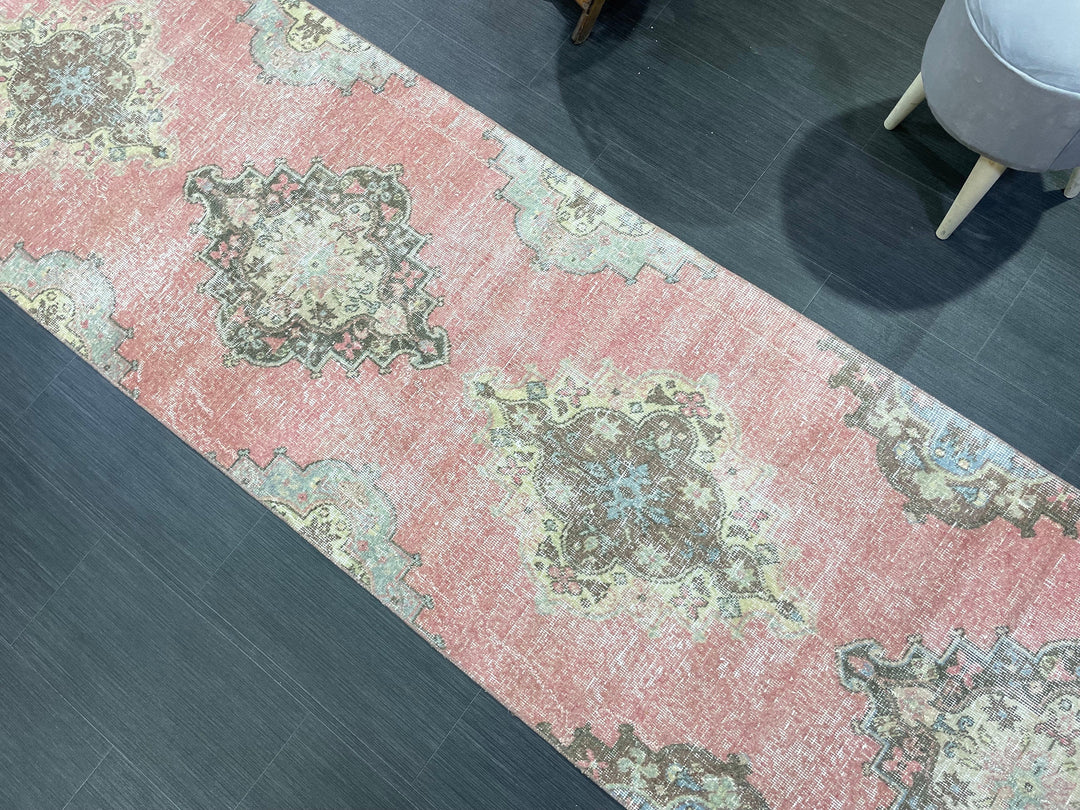 Beige Turkish Runner Rug 2' 10" x 13' 10" Hand-Knotted field