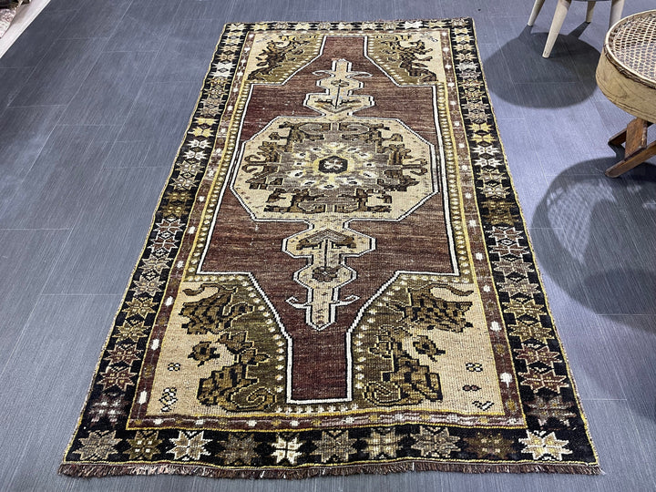 Brown Turkish Runner Rug 3' 7" x 6' 3" Hand-Knotted | No. WR27968