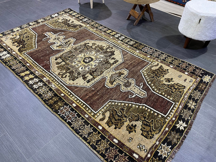 Brown Turkish Runner Rug 3' 7" x 6' 3" Hand-Knotted | No. WR27968