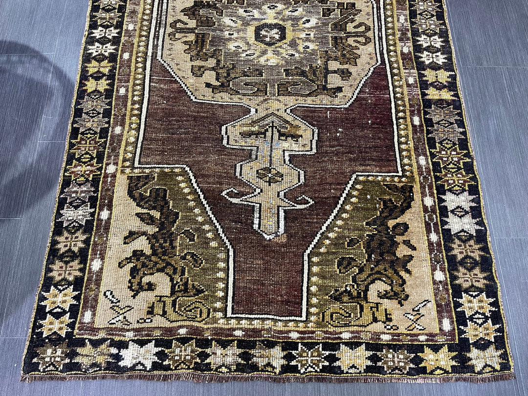 Brown Turkish Runner Rug 3' 7" x 6' 3" Hand-Knotted | No. WR27968