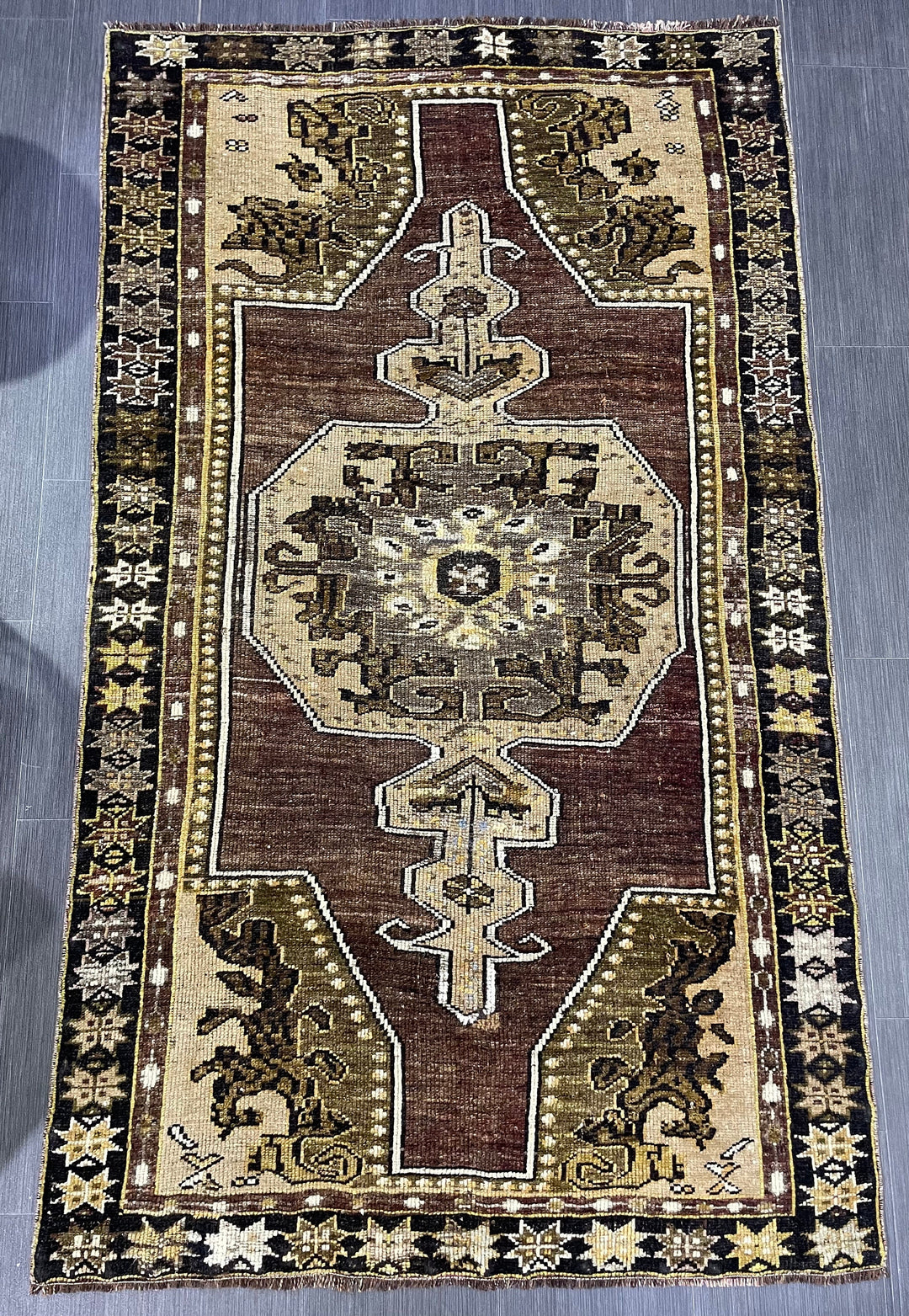 Brown Turkish Runner Rug 3' 7" x 6' 3" Hand-Knotted | No. WR27968