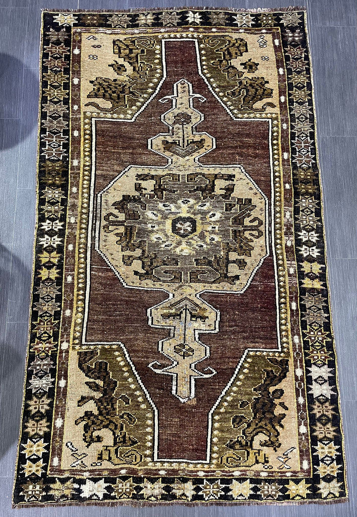 Brown Turkish Runner Rug 3' 7" x 6' 3" Hand-Knotted | No. WR27968