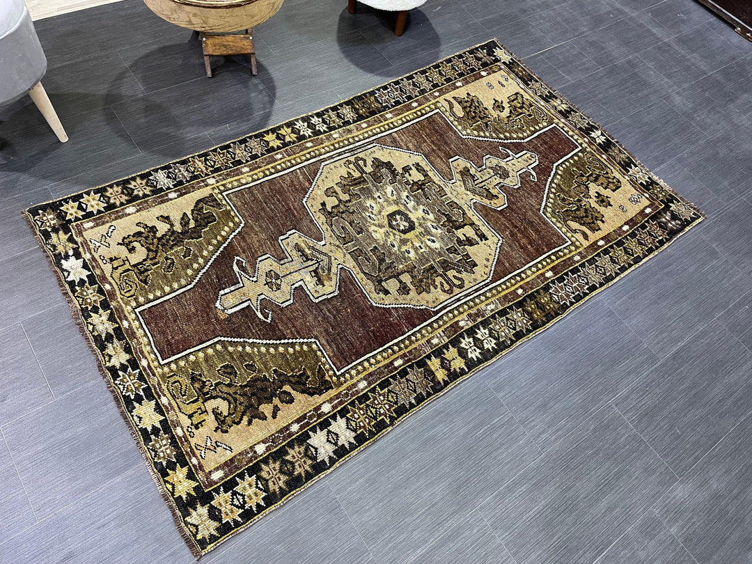 Brown Turkish Runner Rug 3' 7" x 6' 3" Hand-Knotted | No. WR27968