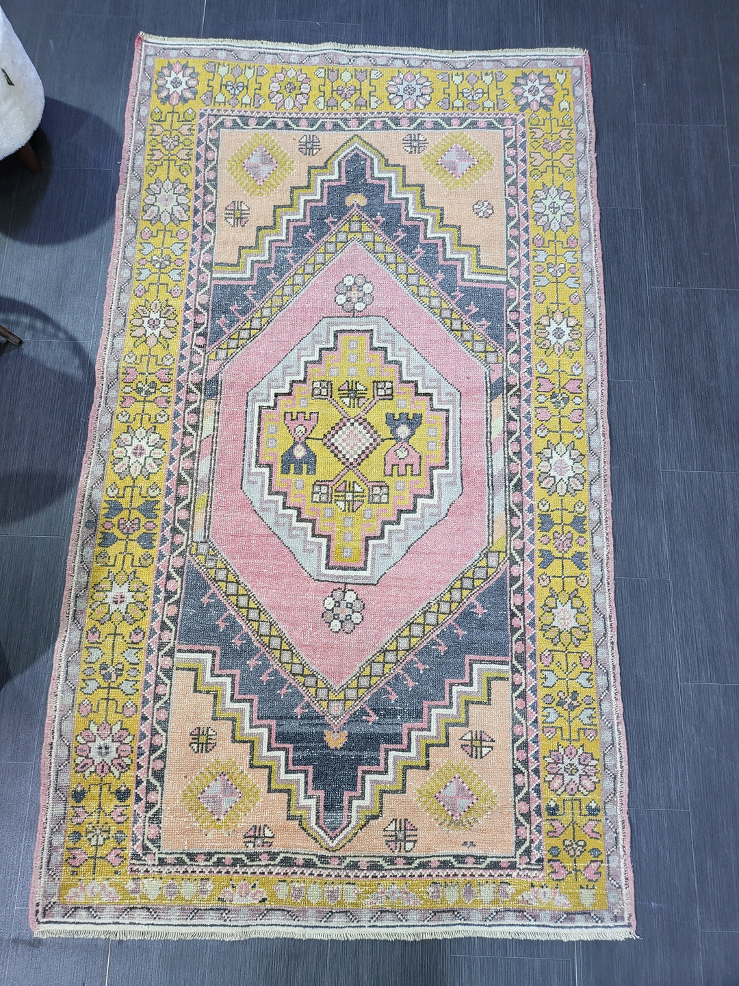 Beige Turkish Runner Rug 4' 2" x 7' 4" Hand-Knotted reverse