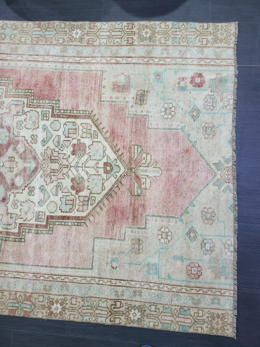 Rust Turkish Runner Rug 4' 5" x 8' 1" Hand-Knotted close-up