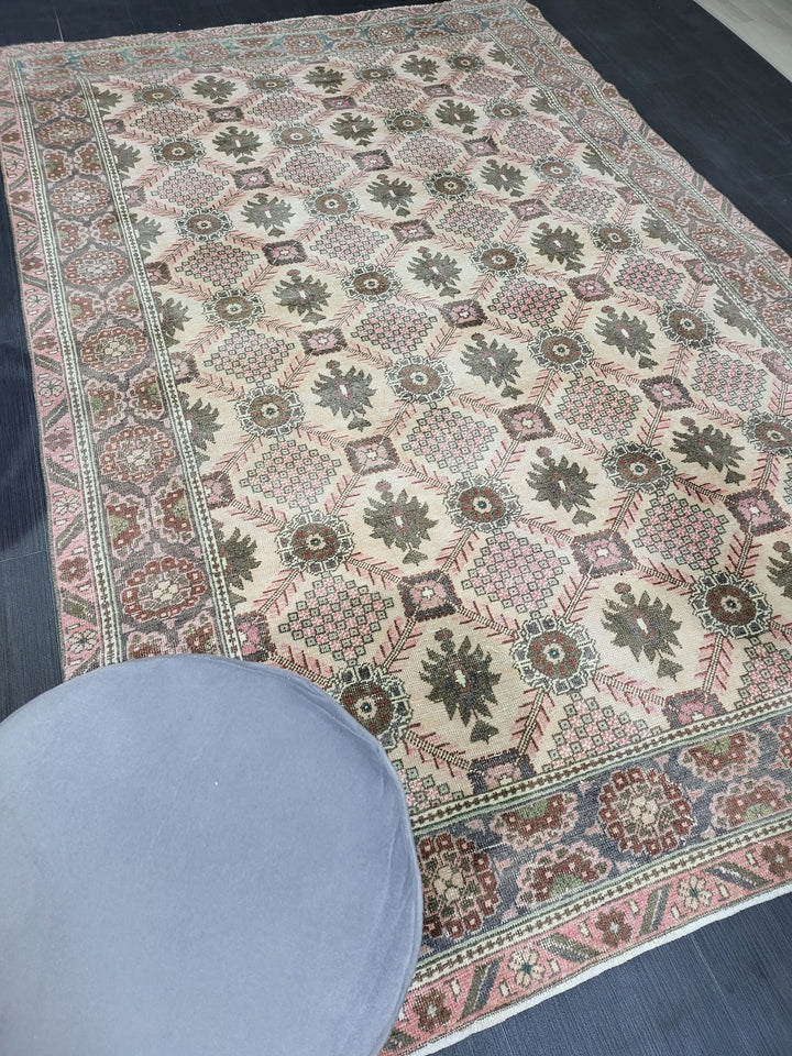 Turkish Oushak Rug 5' 3" x 8' 2" Hand-Knotted border