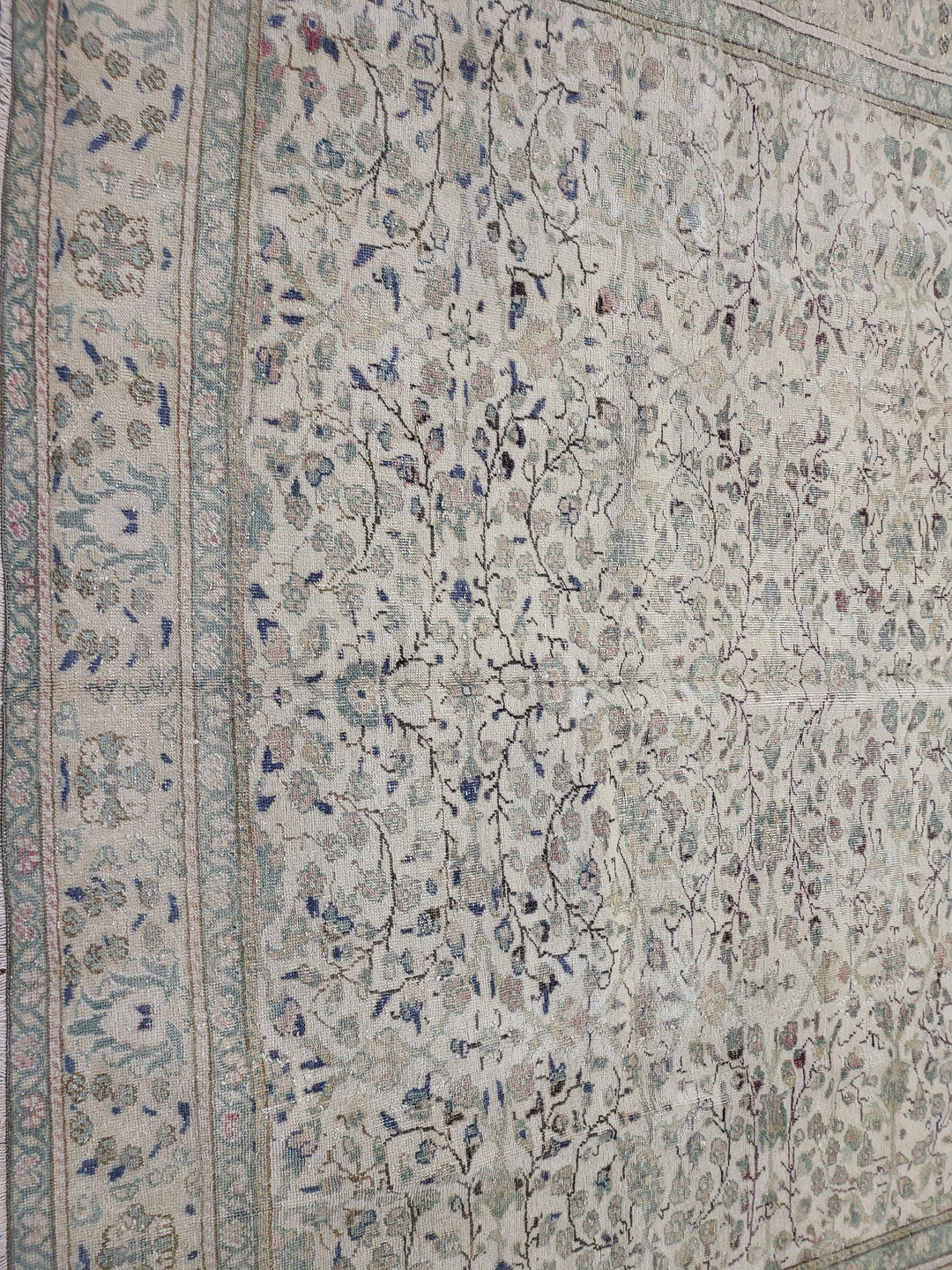 Beige Turkish Oushak Rug 6' 7" x 9' 4" Hand-Knotted field