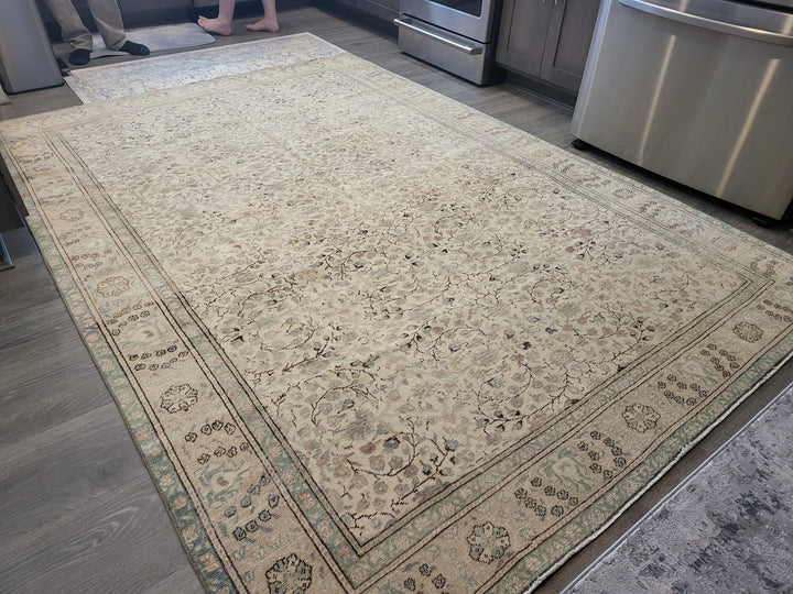 Beige Turkish Oushak Rug 6' 7" x 9' 4" Hand-Knotted
