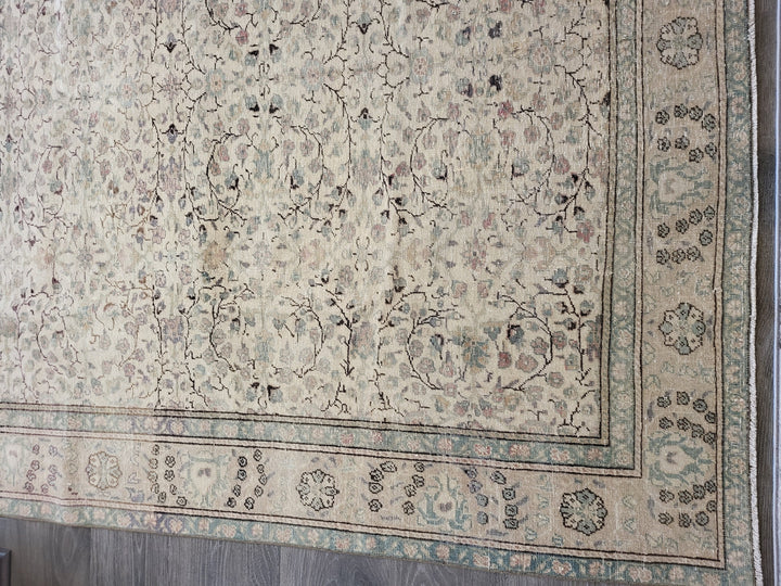 Beige Turkish Oushak Rug 6' 7" x 9' 4" Hand-Knotted close-up