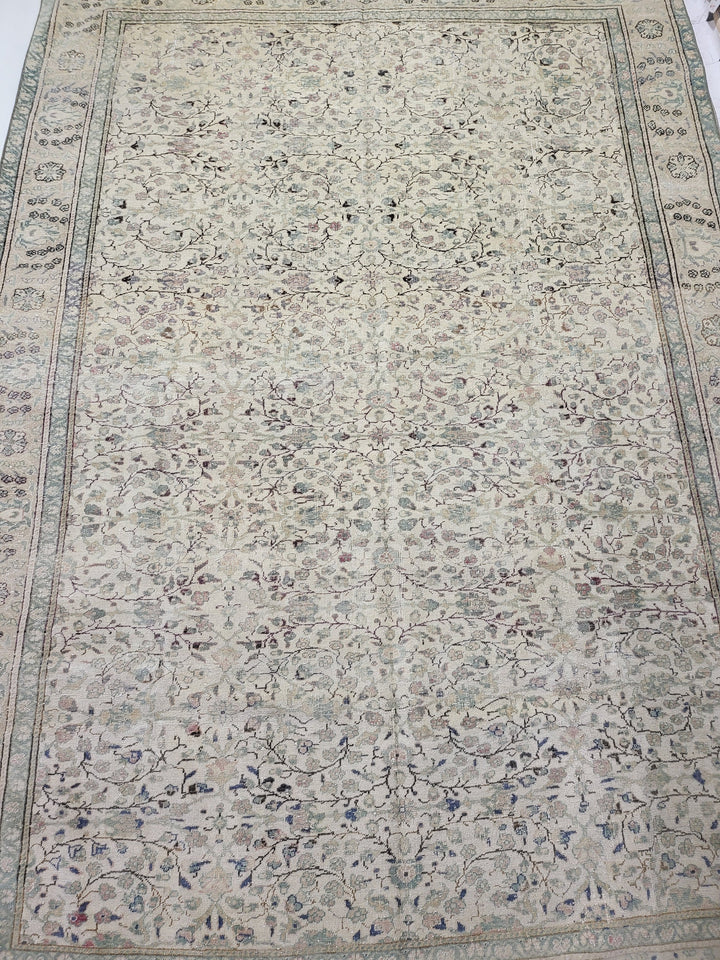 Beige Turkish Oushak Rug 6' 7" x 9' 4" Hand-Knotted texture