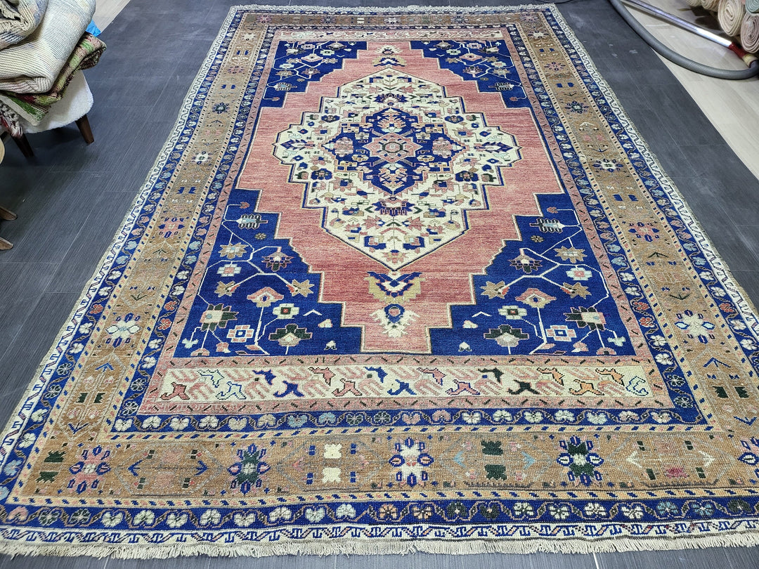Blue Turkish Runner Rug 6' 3" x 9' 10" Hand-Knotted | No. WR47780