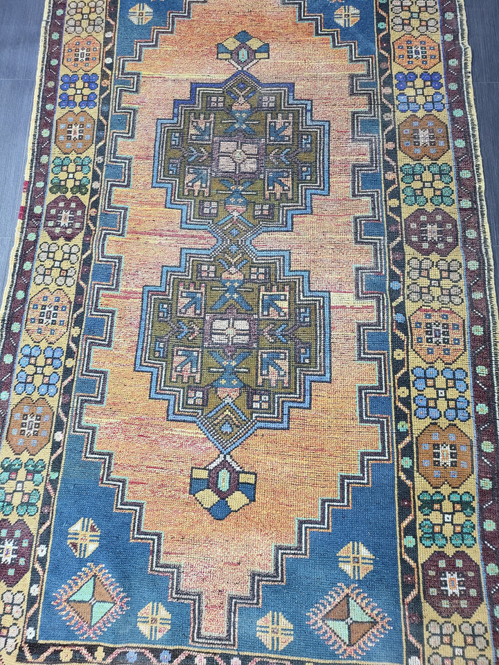 Rust Turkish Runner Rug 4' 2" x 7' 9" Hand-Knotted detail