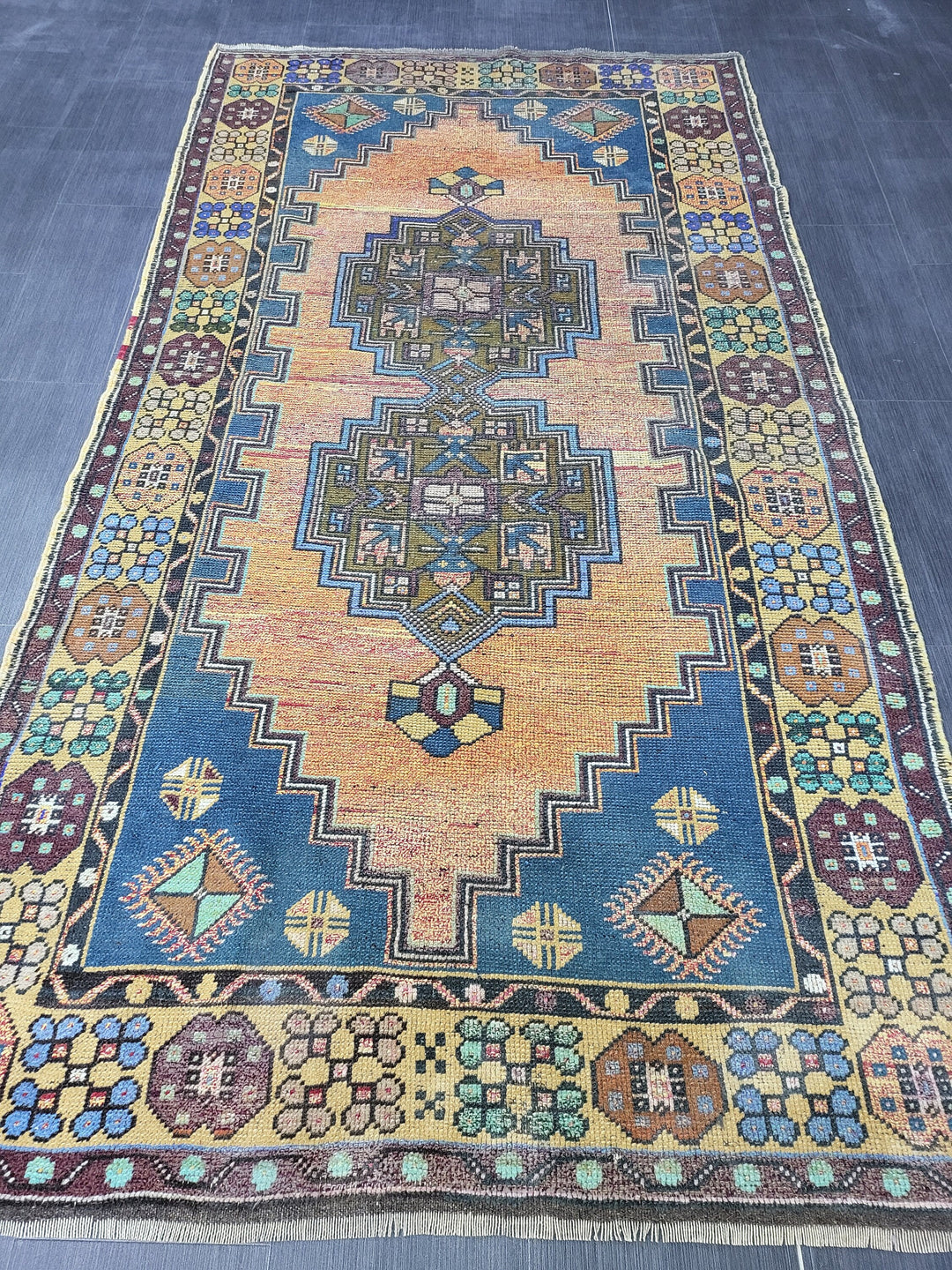 Rust Turkish Runner Rug 4' 2" x 7' 9" Hand-Knotted close-up