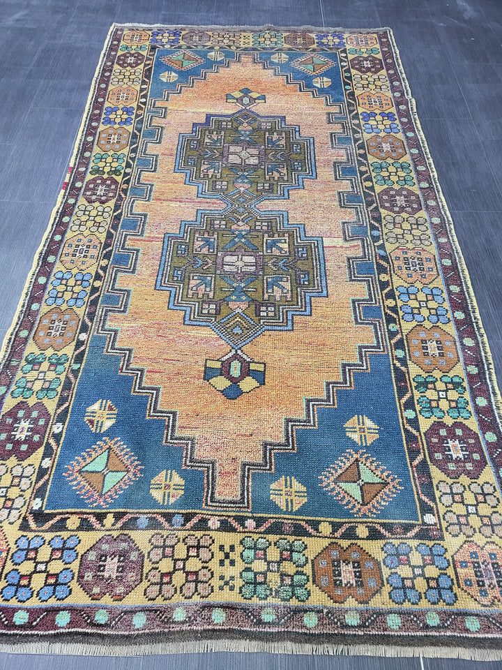 Rust Turkish Runner Rug 4' 2" x 7' 9" Hand-Knotted close-up