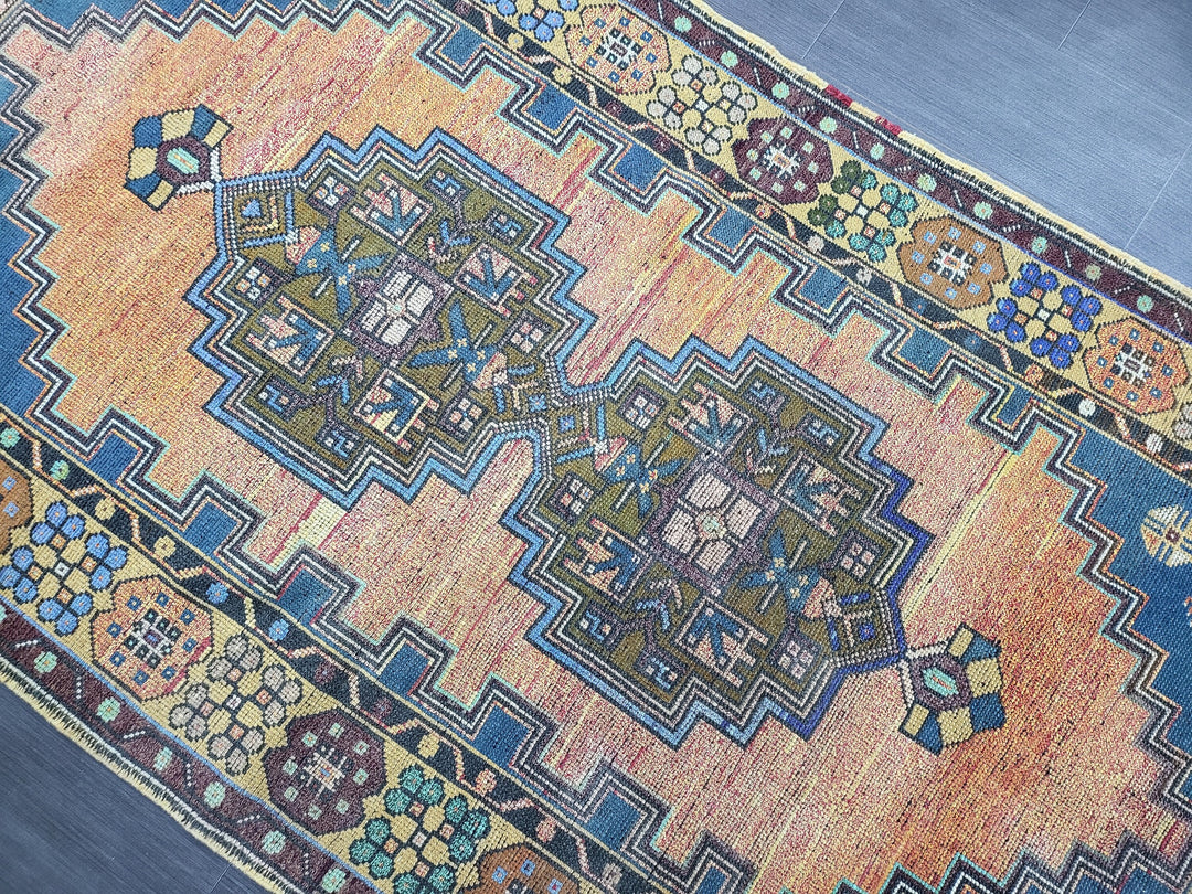 Rust Turkish Runner Rug 4' 2" x 7' 9" Hand-Knotted border