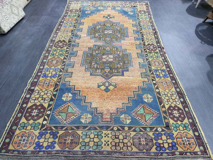 Rust Turkish Runner Rug 4' 2" x 7' 9" Hand-Knotted texture