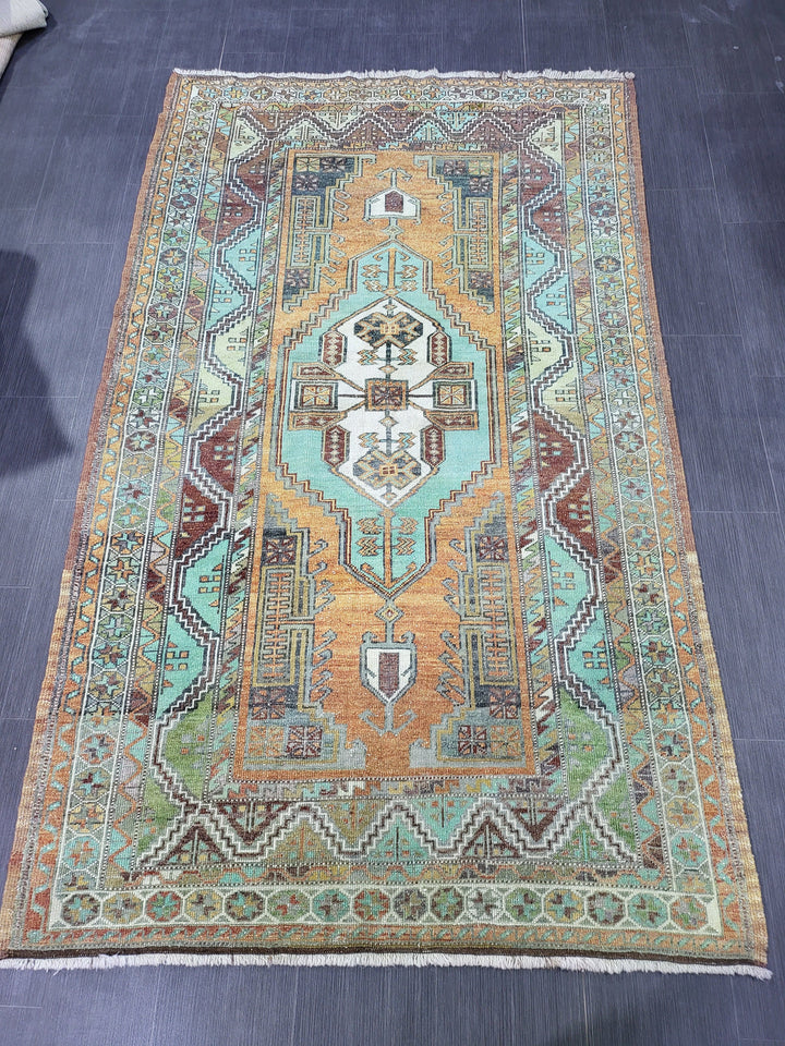 Orange Turkish Runner Rug 4' 8" x 7' 9" Hand-Knotted view 9