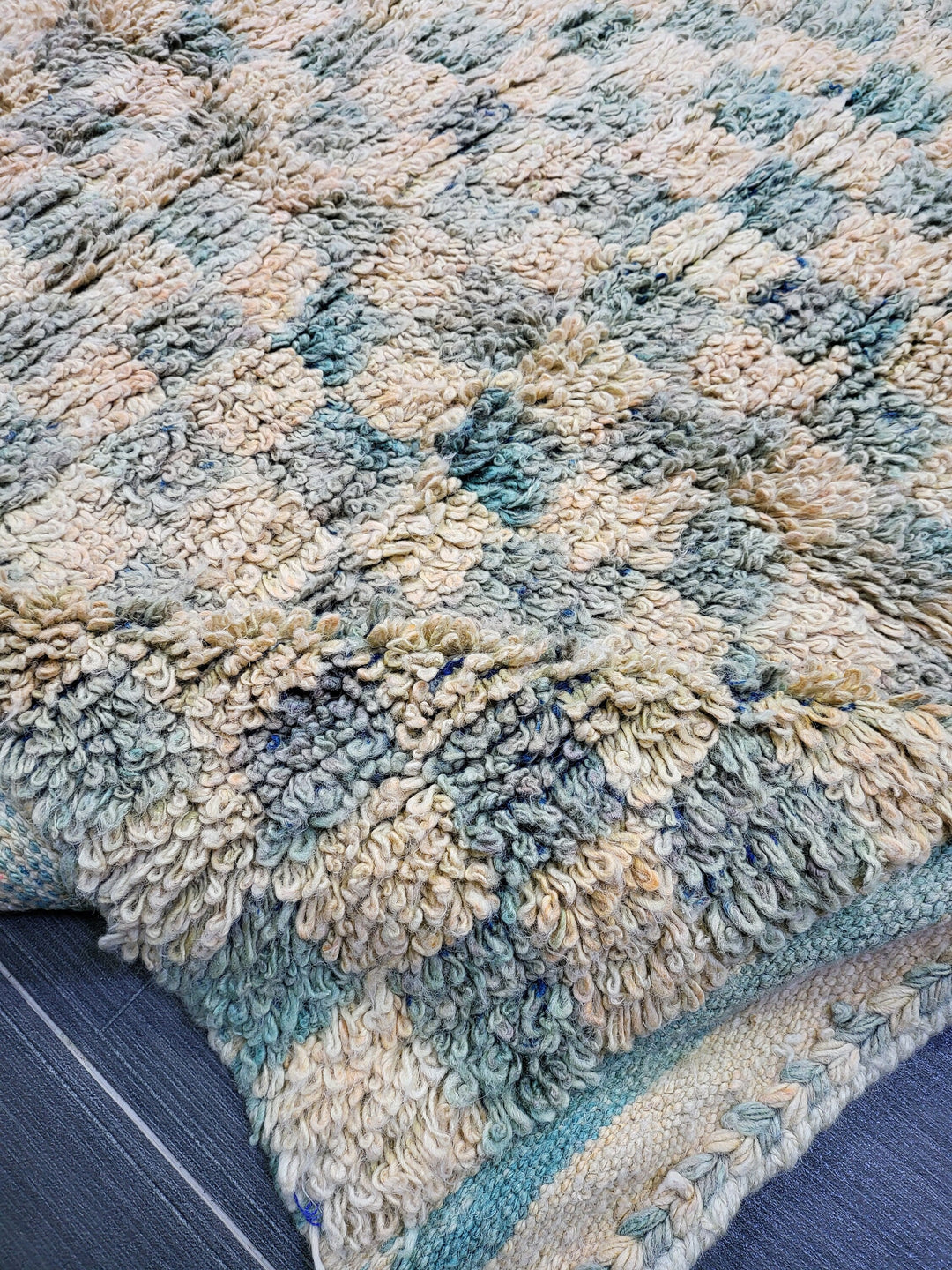 Tan Turkish Vintage Rug 3' 8" x 5' 10" Hand-Knotted close-up