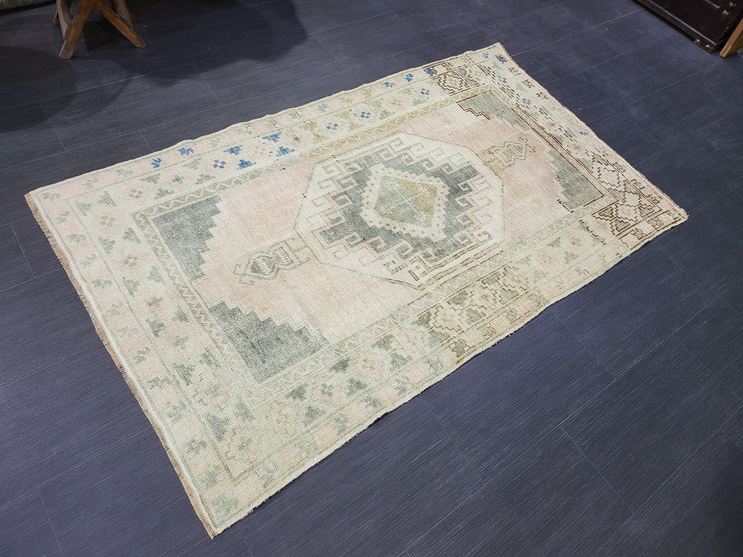 Navy Turkish Runner Rug 3' 6" x 5' 10" Hand-Knotted pattern