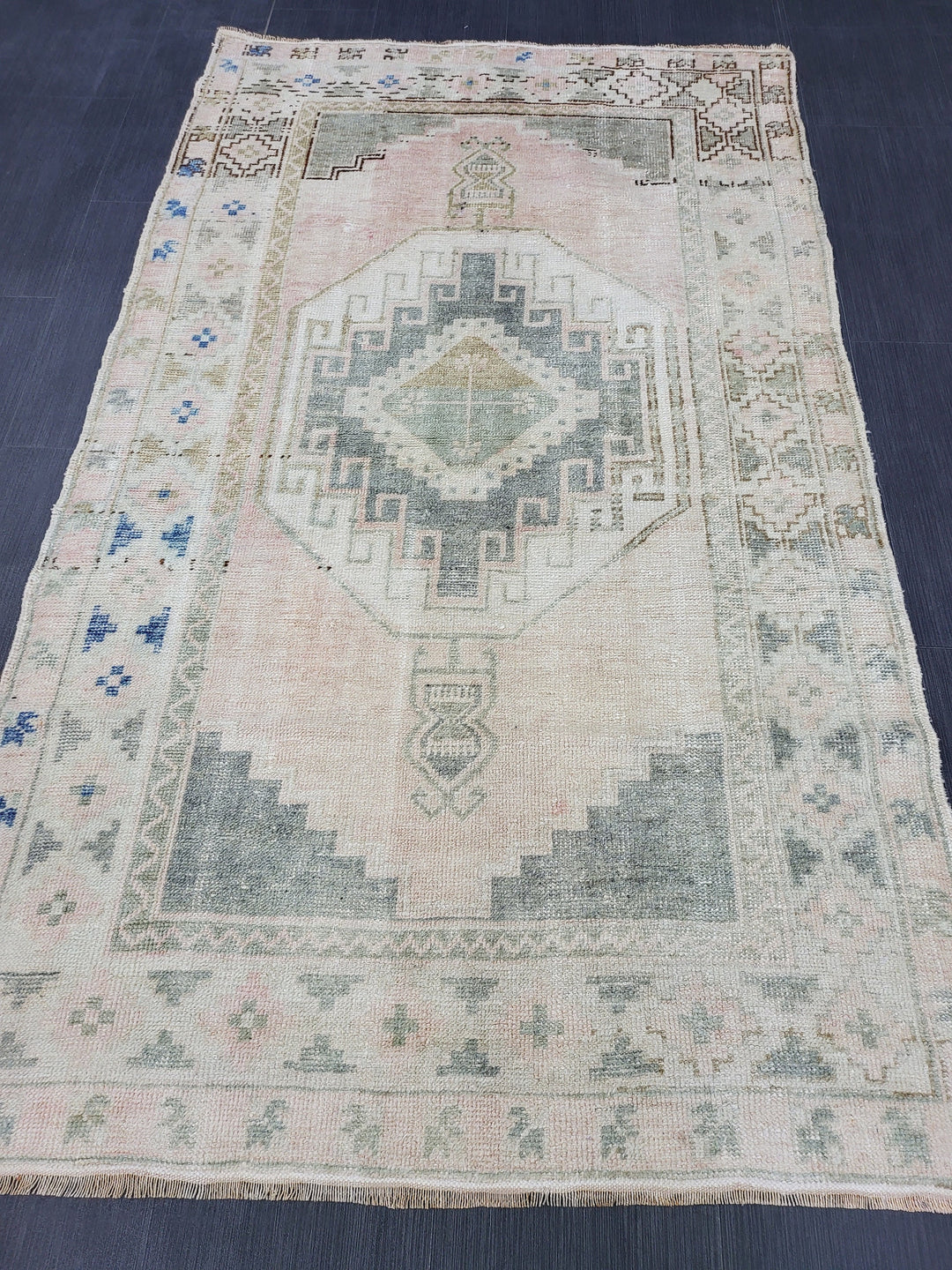 Navy Turkish Runner Rug 3' 6" x 5' 10" Hand-Knotted reverse