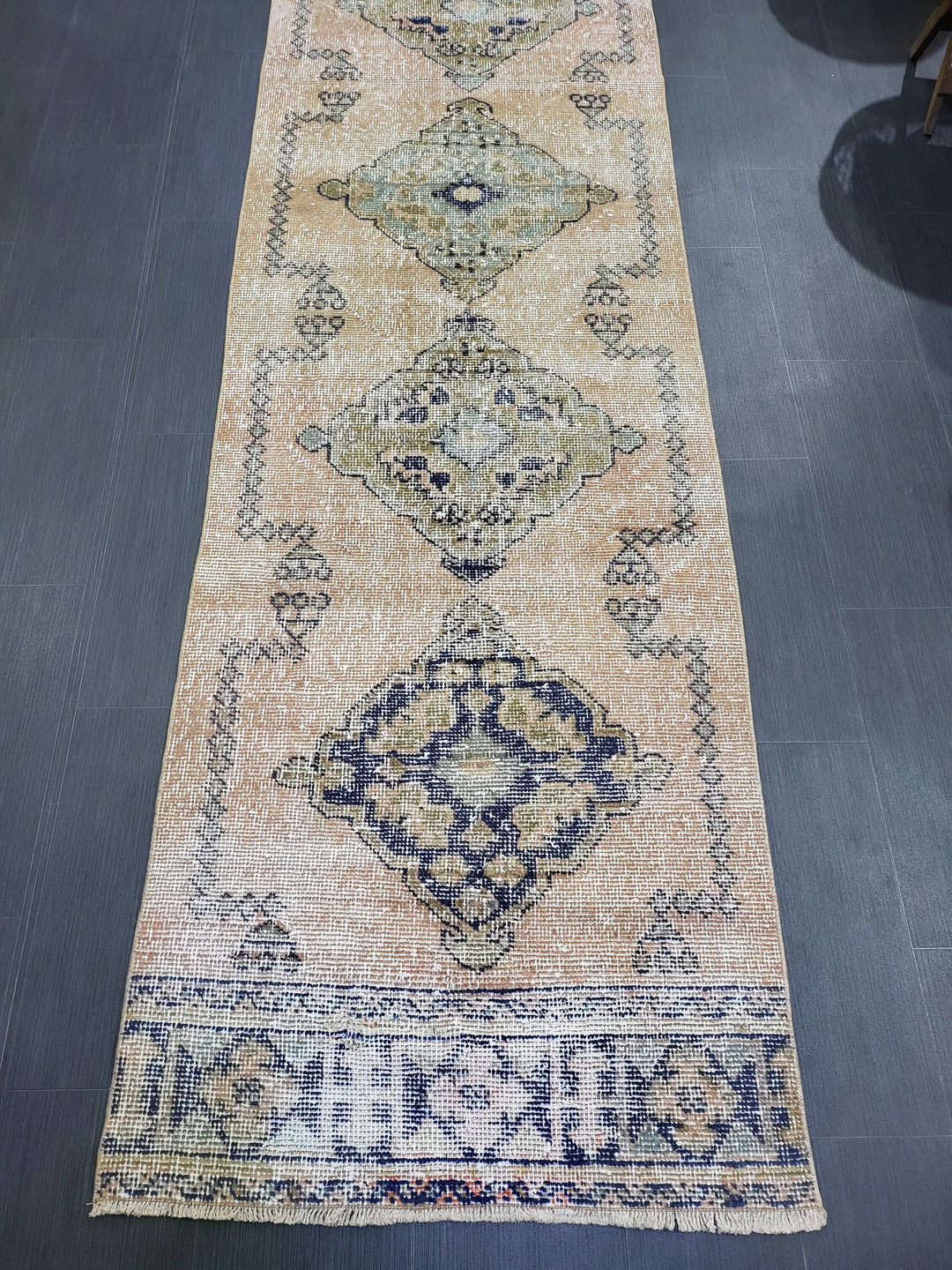 Beige Turkish Runner Rug 2' 9" x 11' 3" Hand-Knotted detail