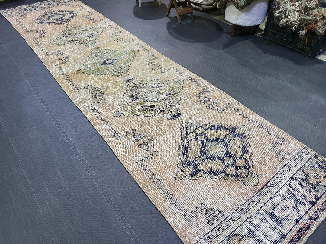 Beige Turkish Runner Rug 2' 9" x 11' 3" Hand-Knotted