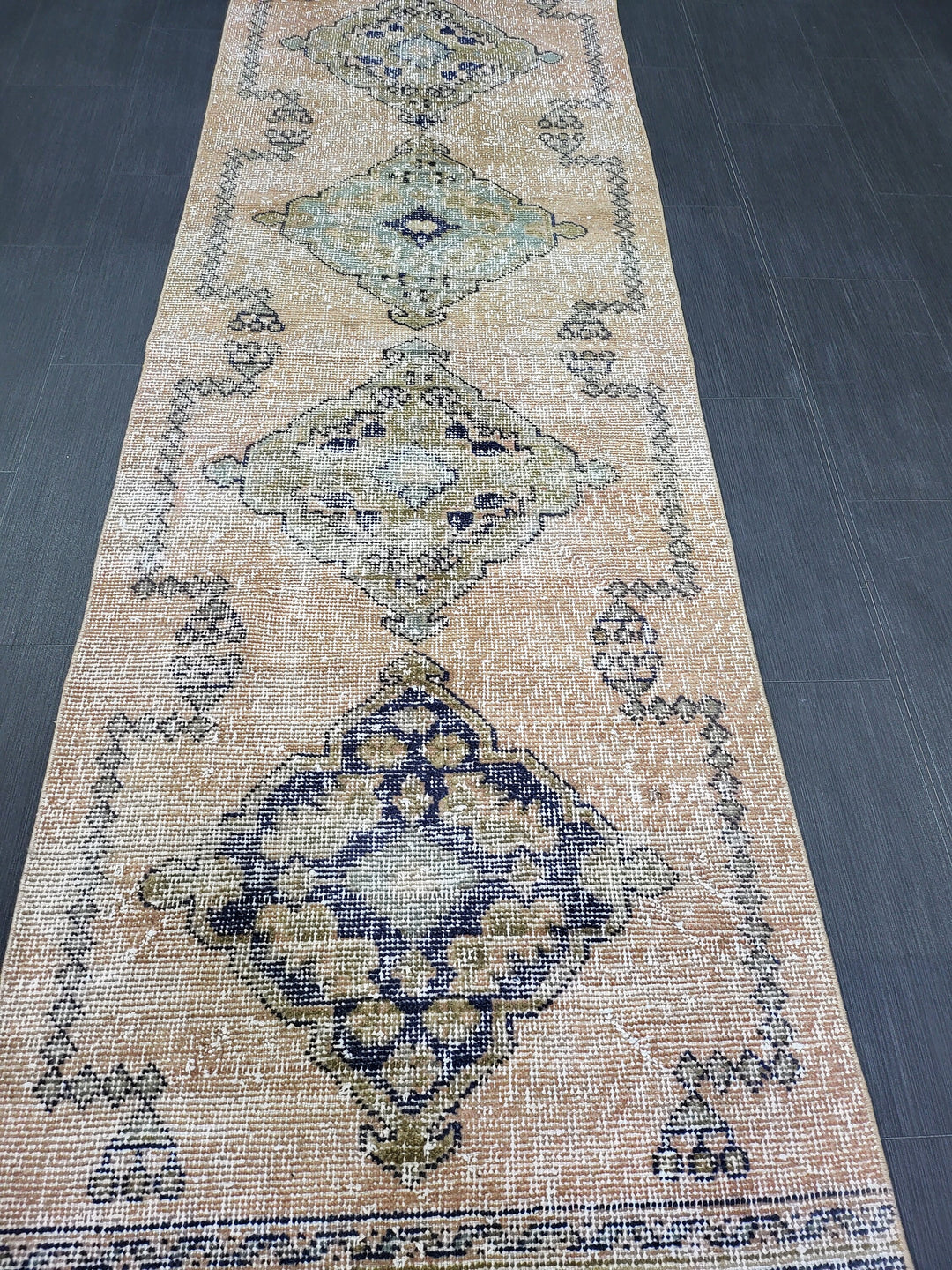 Beige Turkish Runner Rug 2' 9" x 11' 3" Hand-Knotted texture