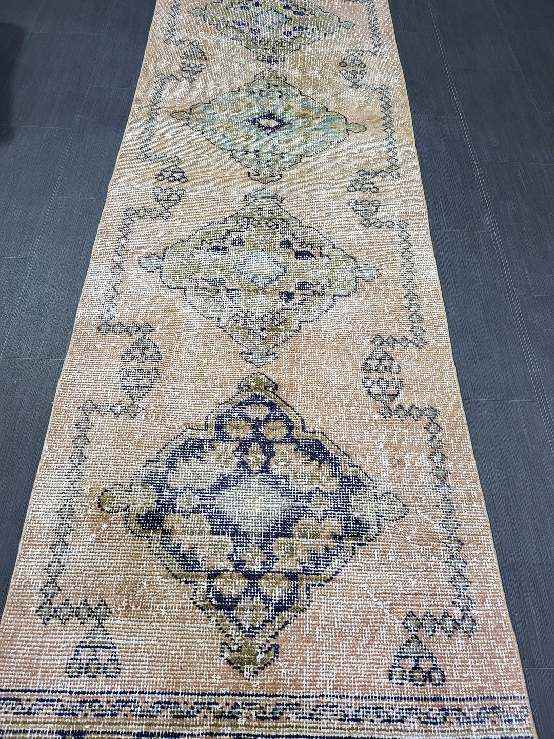 Beige Turkish Runner Rug 2' 9" x 11' 3" Hand-Knotted reverse