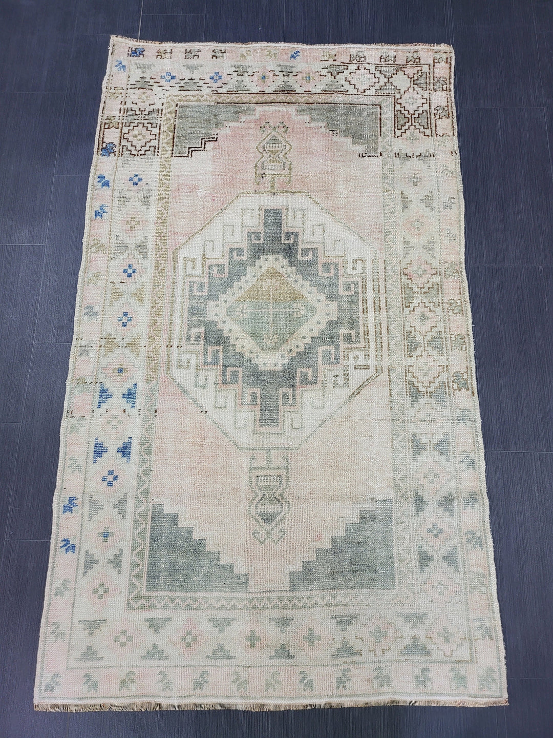 Navy Turkish Runner Rug 3' 6" x 5' 10" Hand-Knotted texture