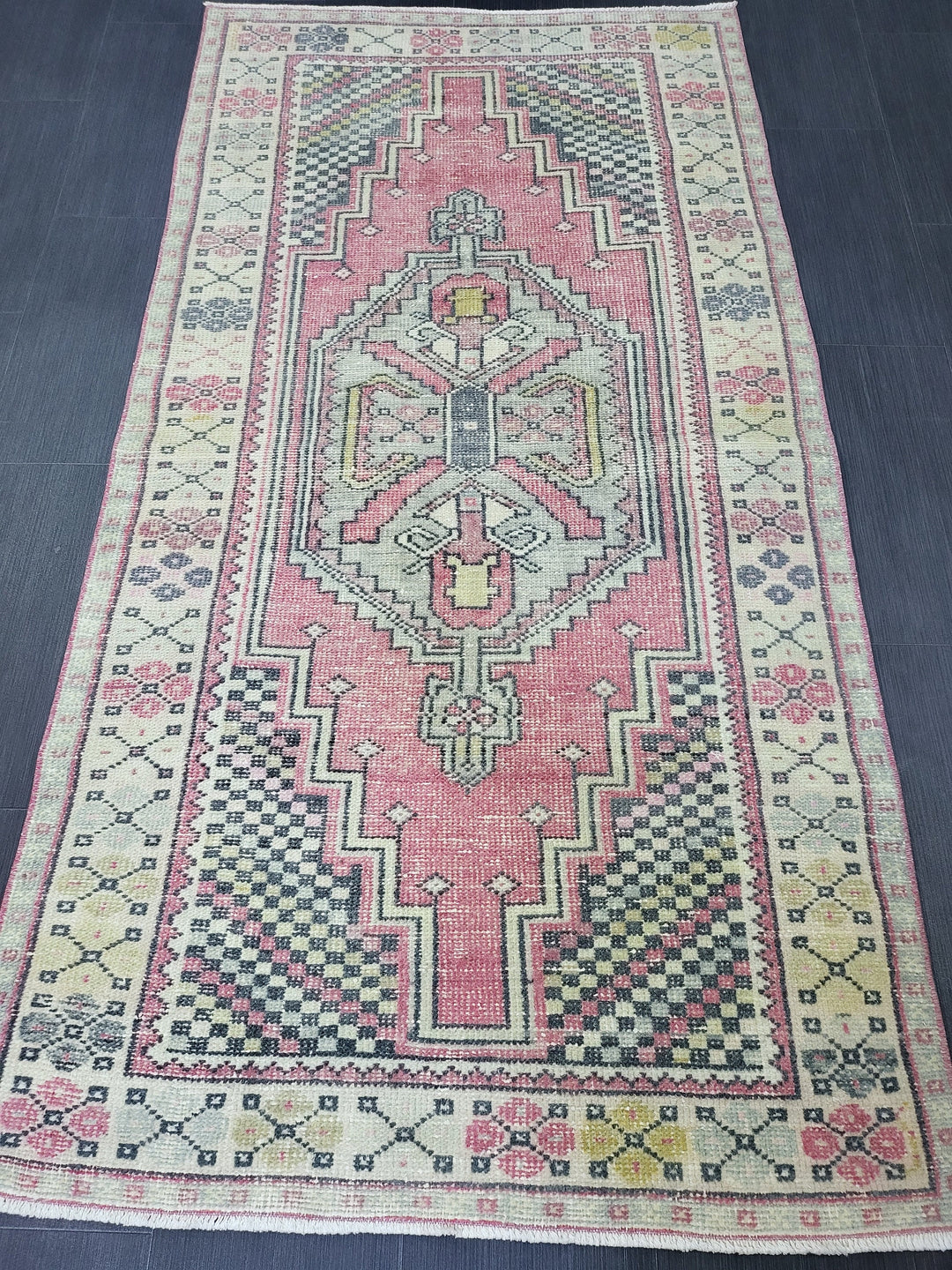 Beige Turkish Runner Rug 3' 4" x 6' 6" Hand-Knotted field