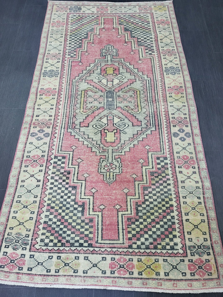 Beige Turkish Runner Rug 3' 4" x 6' 6" Hand-Knotted field