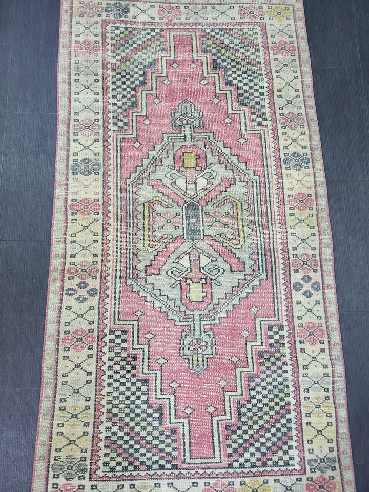 Beige Turkish Runner Rug 3' 4" x 6' 6" Hand-Knotted reverse