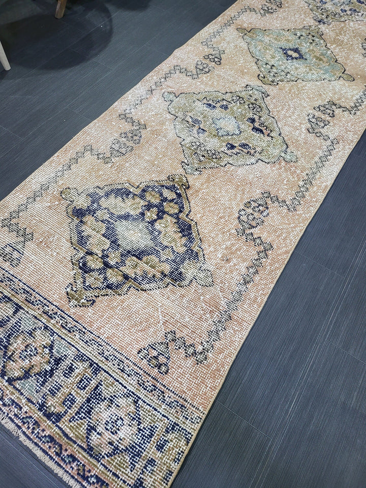 Beige Turkish Runner Rug 2' 9" x 11' 3" Hand-Knotted close-up