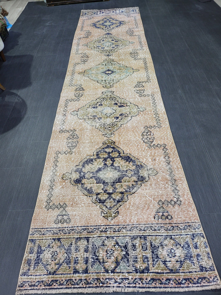 Beige Turkish Runner Rug 2' 9" x 11' 3" Hand-Knotted pattern