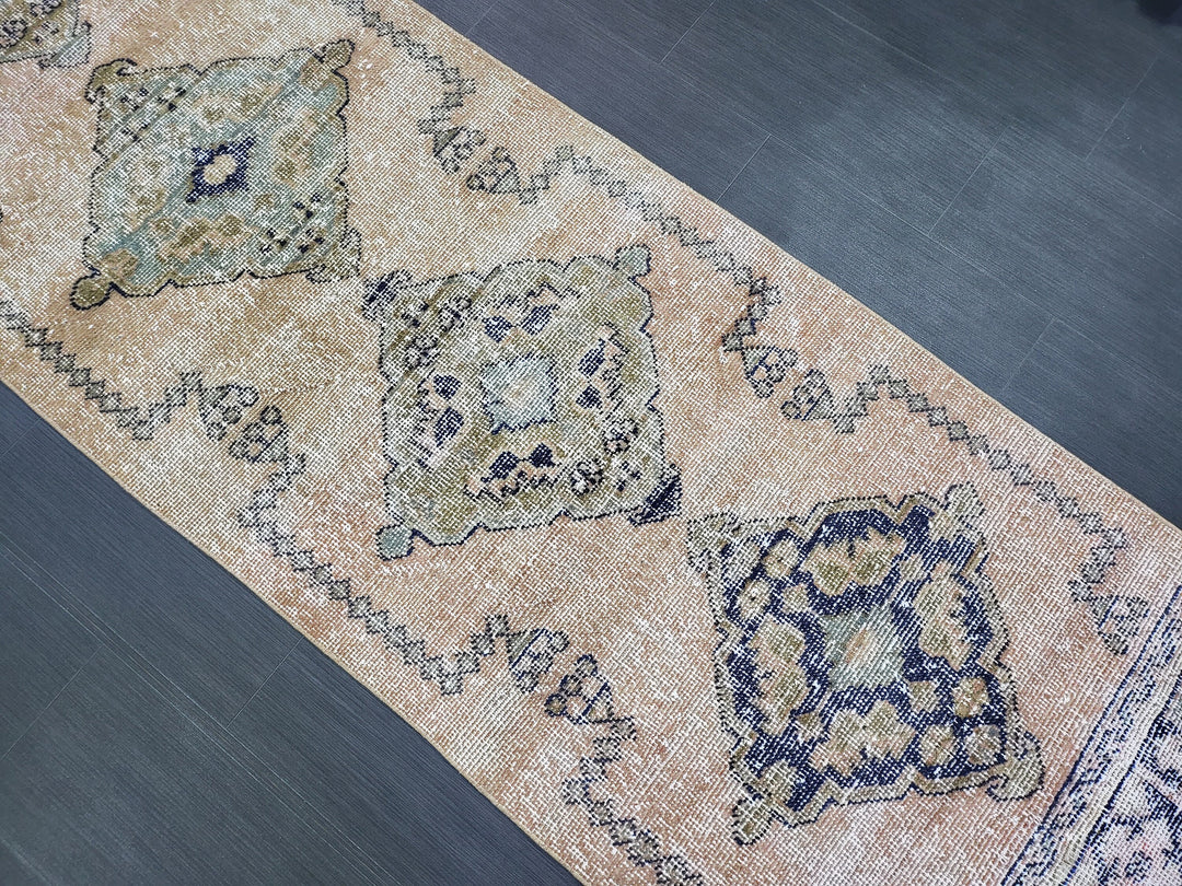 Beige Turkish Runner Rug 2' 9" x 11' 3" Hand-Knotted field