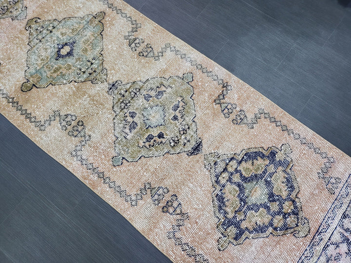 Beige Turkish Runner Rug 2' 9" x 11' 3" Hand-Knotted field