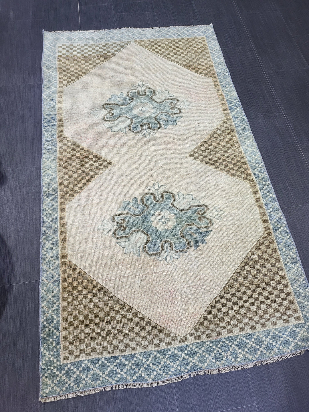 Turkish Oushak Rug 3' 3" x 5' 8" Hand-Knotted reverse