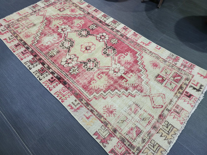 Beige Turkish Runner Rug 2' 5" x 4' 10" Hand-Knotted