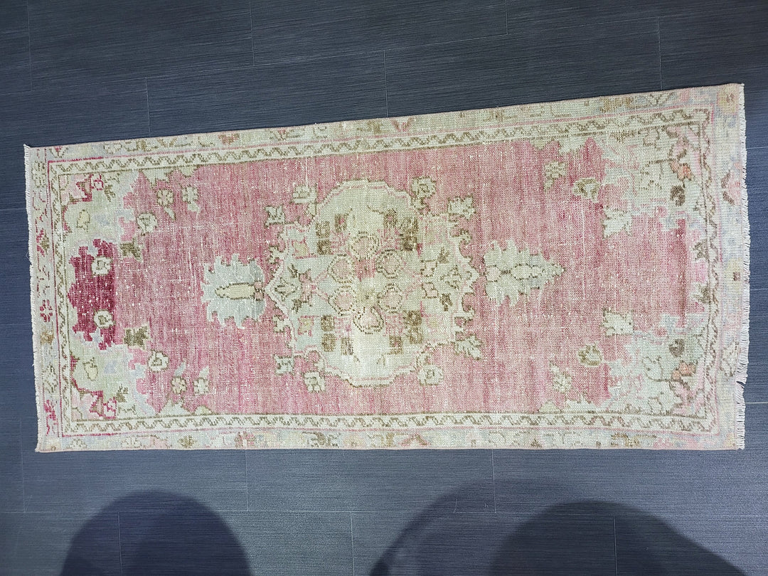 Beige Turkish Runner Rug 2' 1" x 4' 8" Hand-Knotted field
