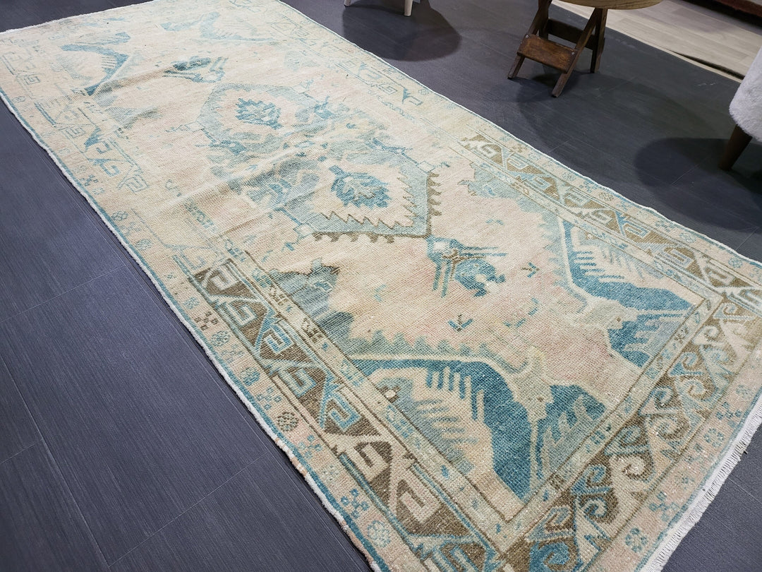 Beige Turkish Runner Rug 3' 4" x 7' 2" Hand-Knotted