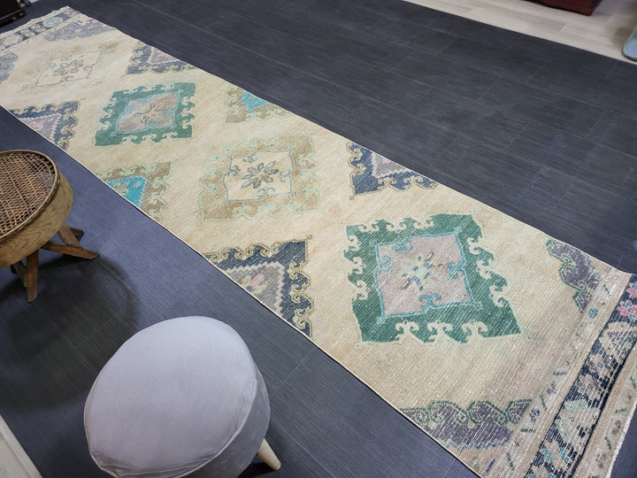 Turkish Runner Rug 2' 10" x 12' 7" Hand-Knotted pattern