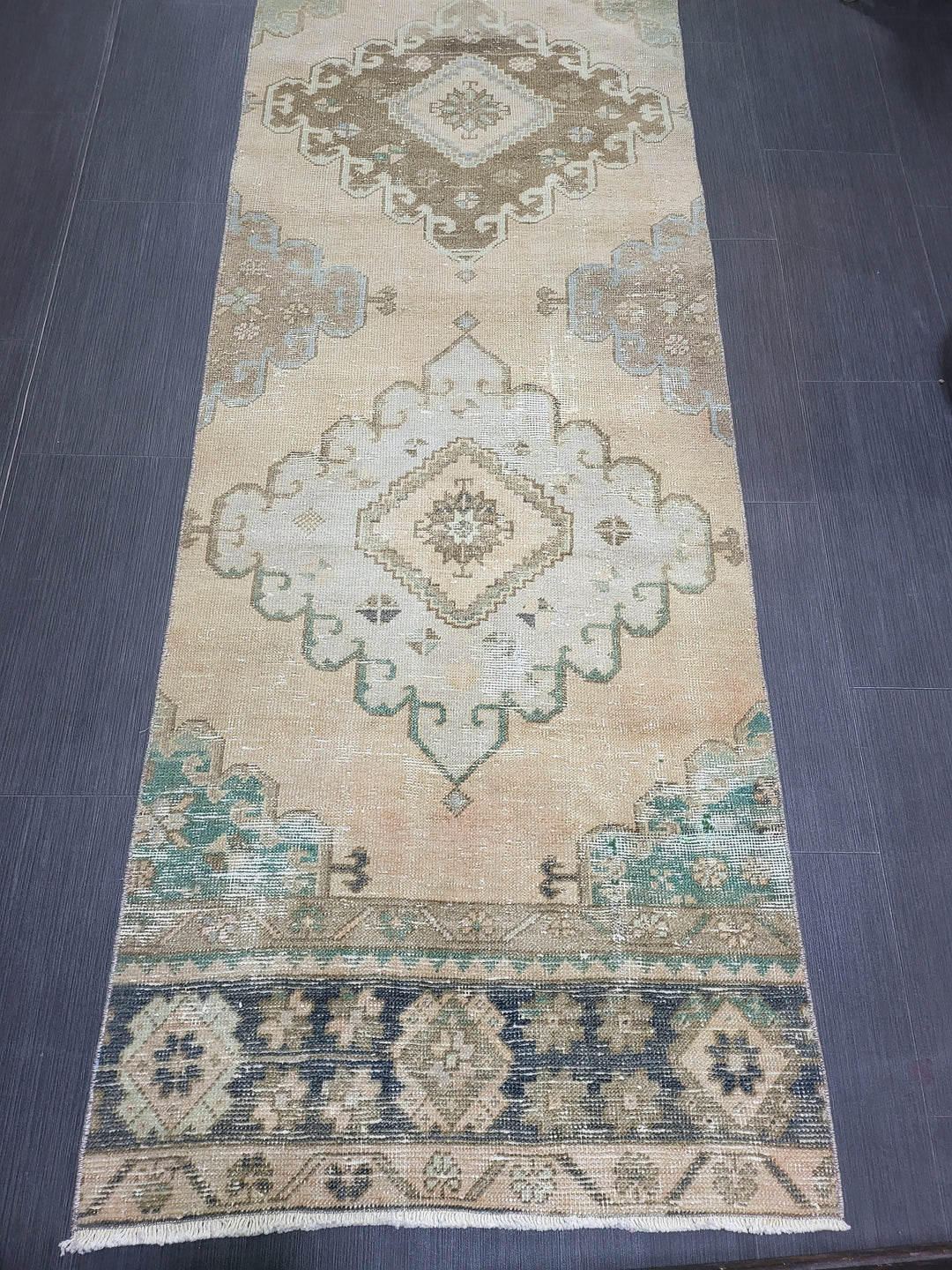 Rust Turkish Runner Rug 2' 7" x 12' 10" Hand-Knotted close-up